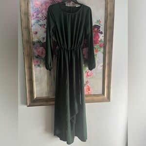 First Love Forest Green Faux Wrap Long Sleeve Dress